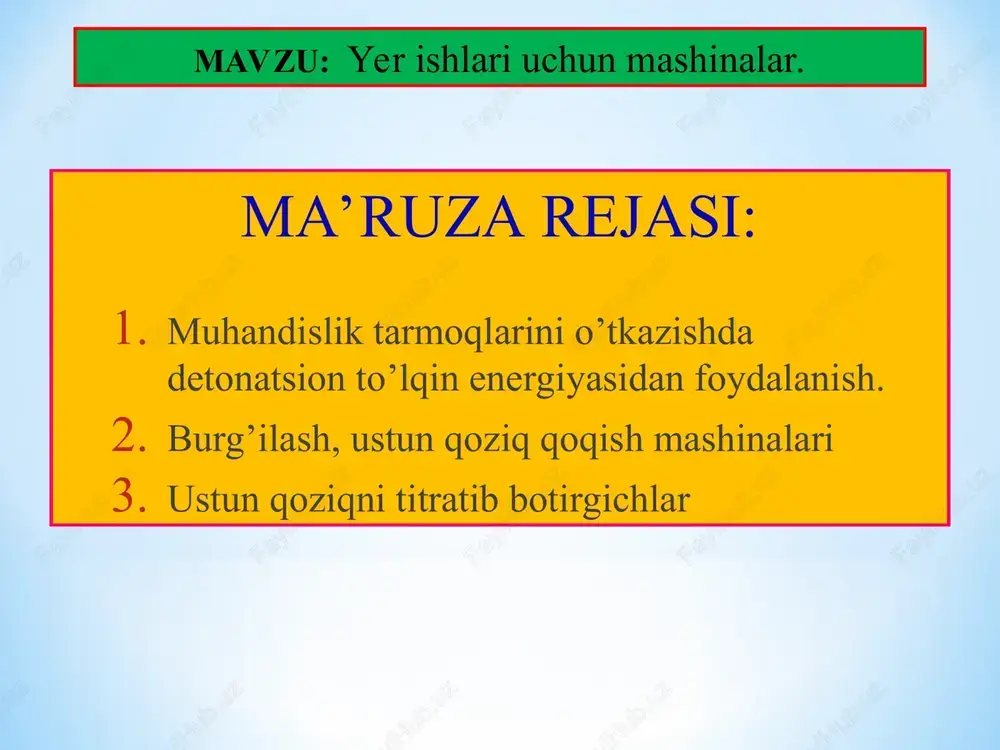 yer ishlari uchun mashinalar — PPT