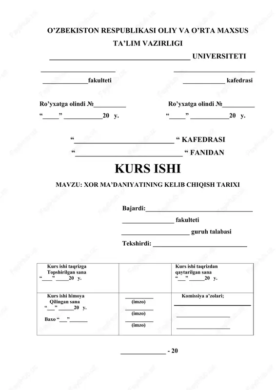 xor ma’daniyatining kelib chiqish tarixi — DOCX