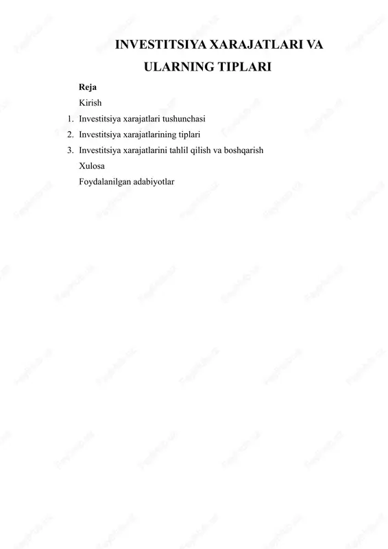 investitsiya xarajatlari va ularning tiplari — DOCX