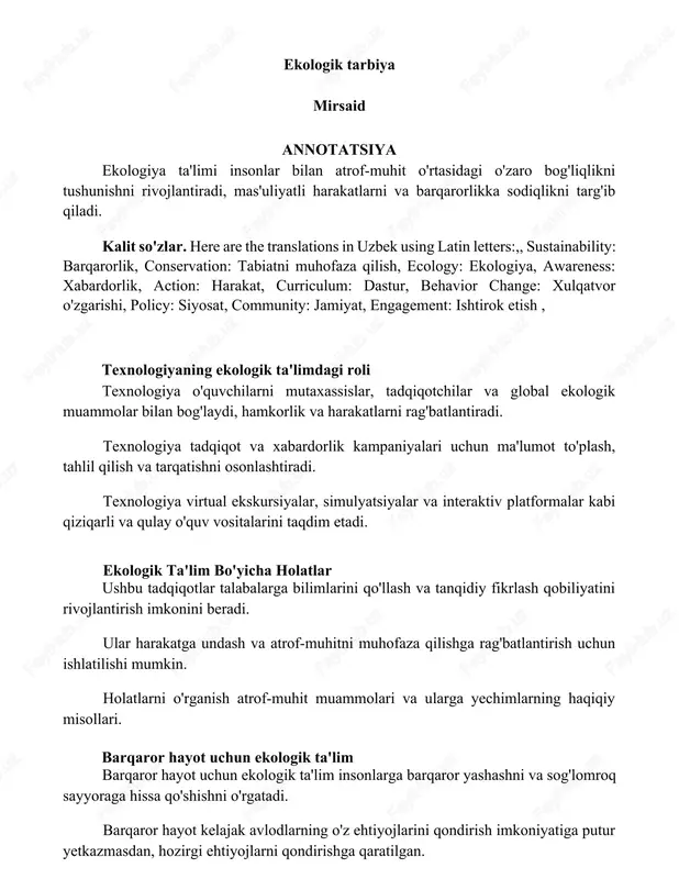ekologik tarbiya — DOCX