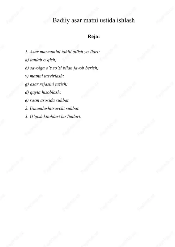 badiiy asar matni ustida ishlash — DOC