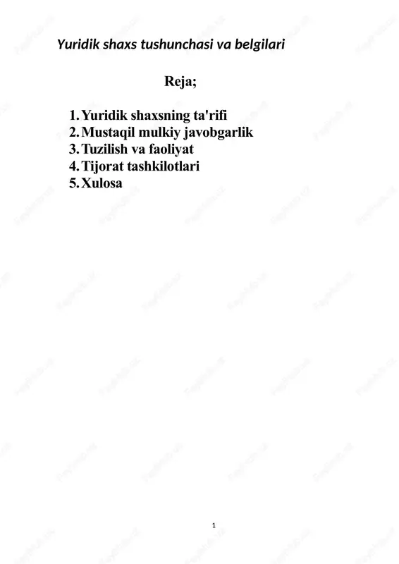 yuridik shaxs tushunchasi va belgilari — DOCX