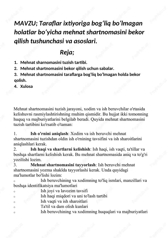 mehnat shartnomasini tuzish tartibi — DOCX