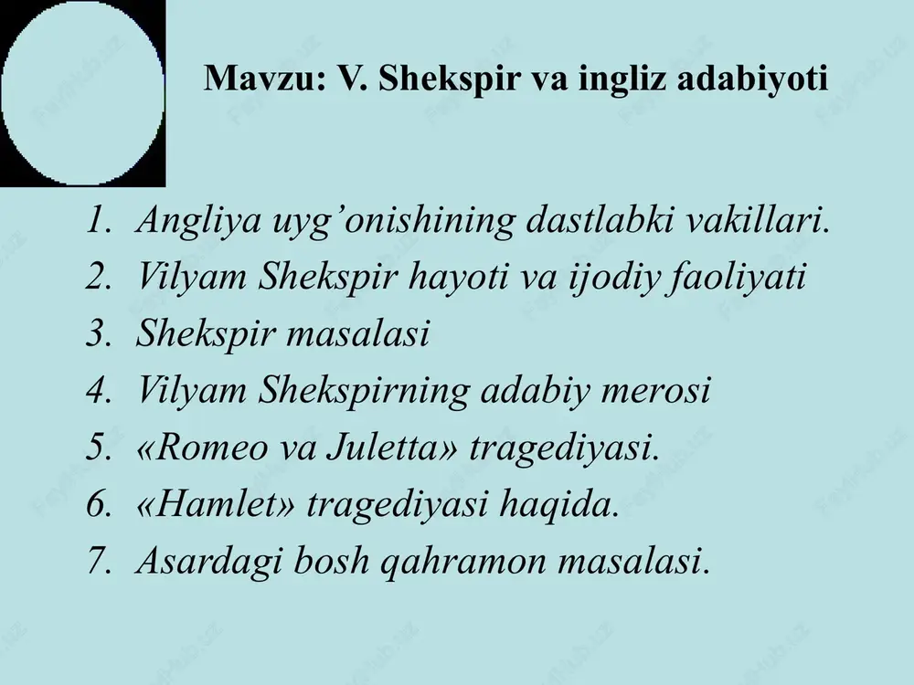 v.shekspir va ingliz adabiyoti — PPTX