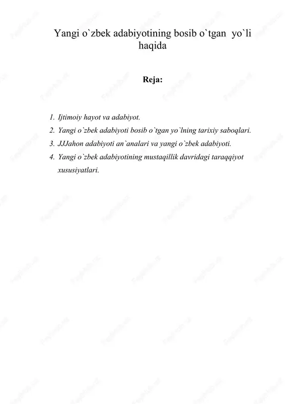 yangi o`zbek adabiyoti — DOC