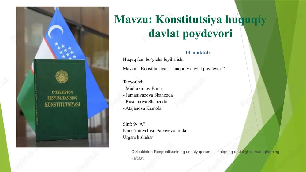 konstitutsiya huquqiy davlat poydevori — PPTX