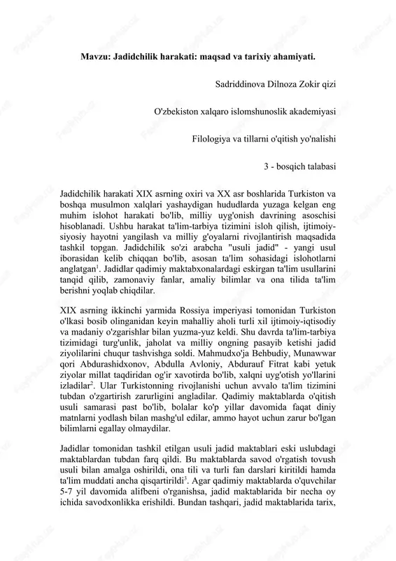 jadidchilik harakati: maqsad va tarixiy ahamiyati — DOCX