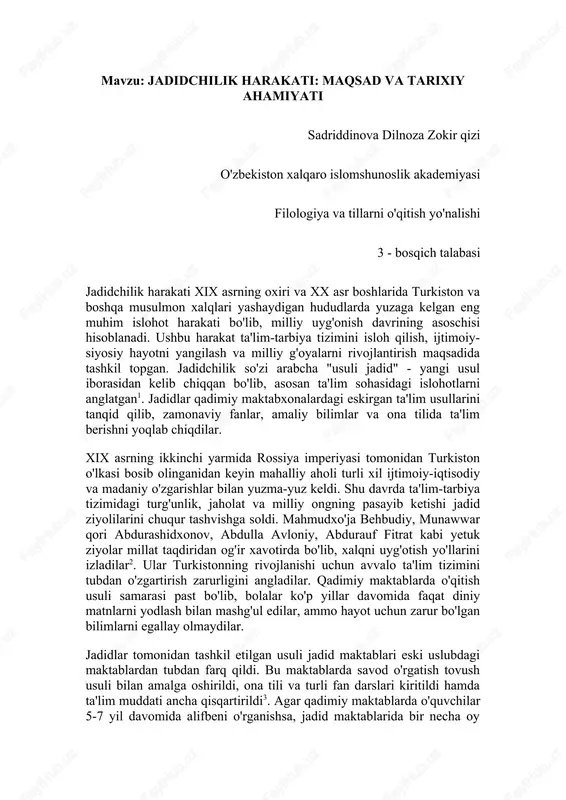 jadidchilik harakati: maqsad va tarixiy ahamiyati — DOCX