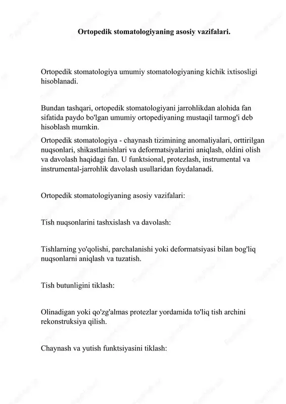 ortopedik stomatologiya — DOCX