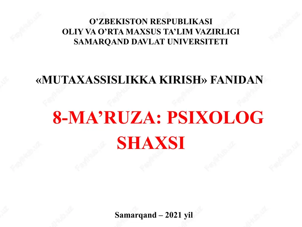 psixologiya fanidan 8-ma'ruza — PPTX