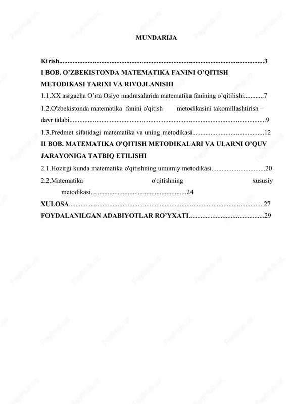 matematika fanini o’qitish metodikasi tarixi va rivojlanishi — DOCX