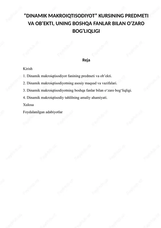 dinamik makroiqtisodiyot — DOCX