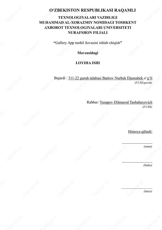 gallery app mobil ilovasini ishlab chiqish — DOCX
