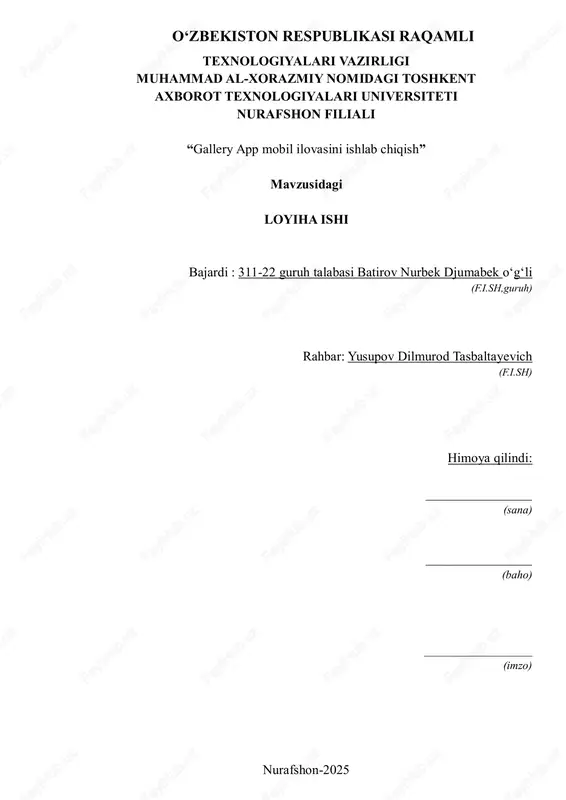 gallery app mobil ilovasini ishlab chiqish — PDF