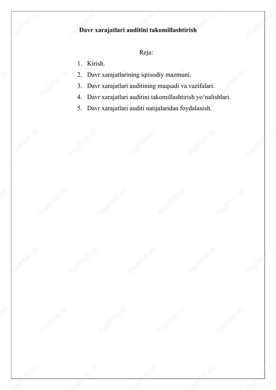 davr xarajatlari auditini takomillashtirish — DOCX