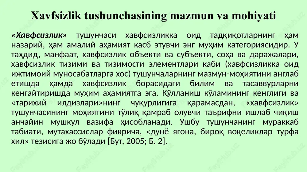 xavfsizlik tushunchasining mazmun va mohiyati — PPTX