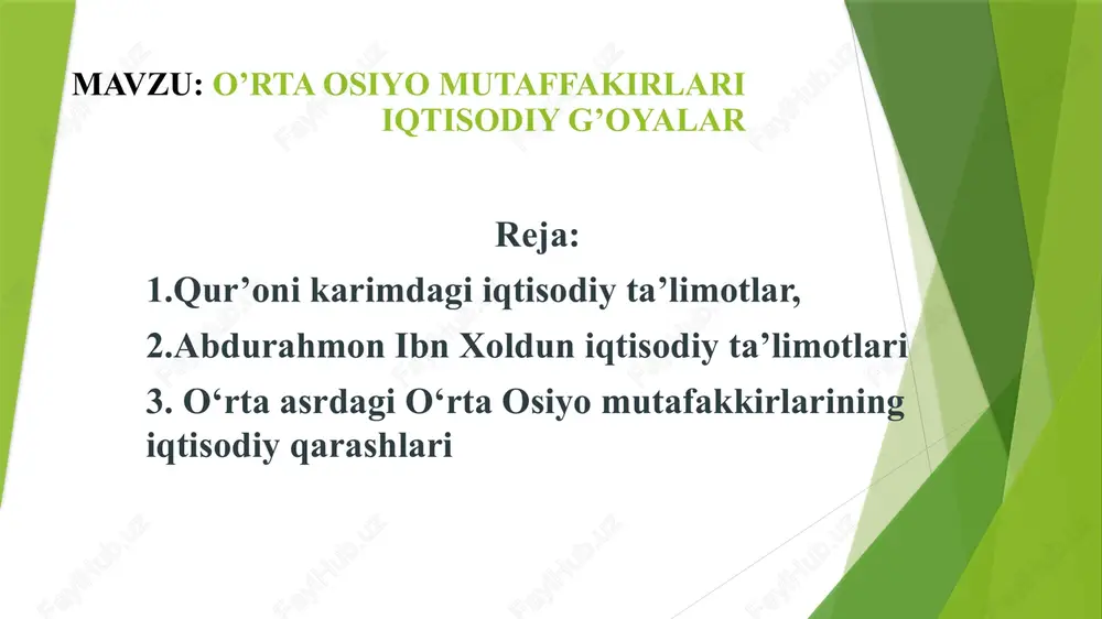 o’rta osiyo mutaffakirlari iqtisodiy g’oyalar — PPTX