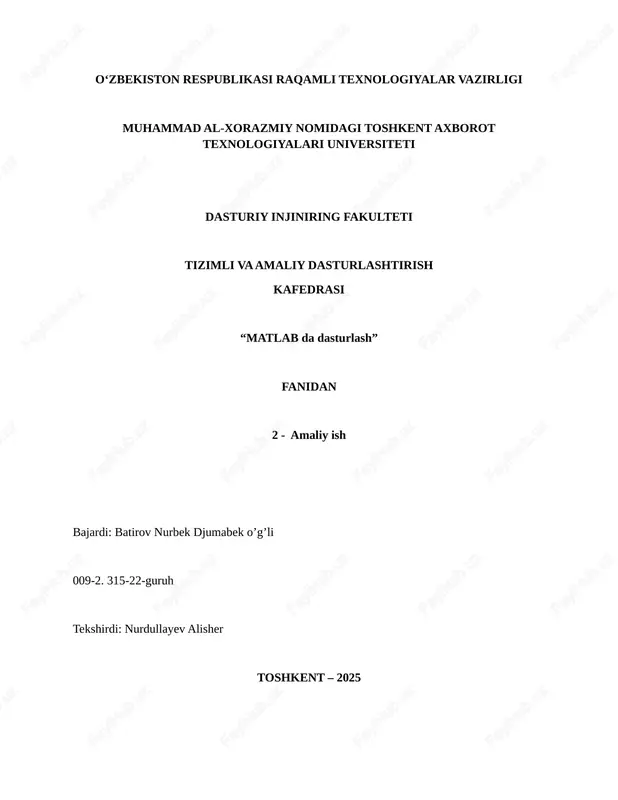matlab da dasturlash — DOCX