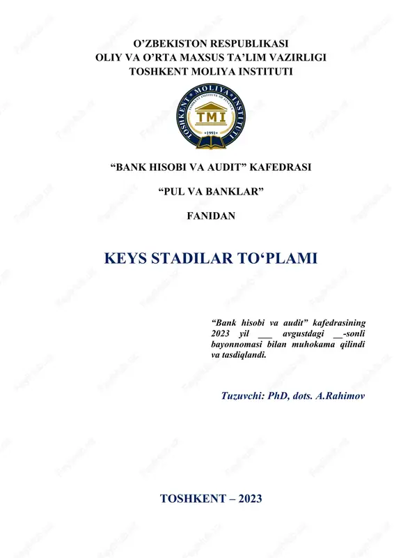 pul va banklar fanidan keys stadilar to‘plami — DOCX