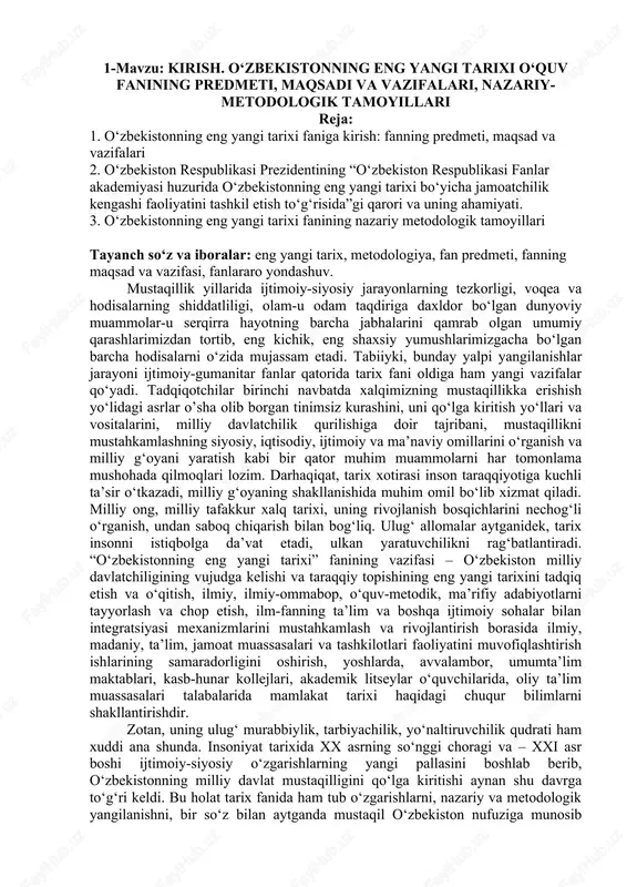 o‘zbekistonning eng yangi tarixi — DOCX