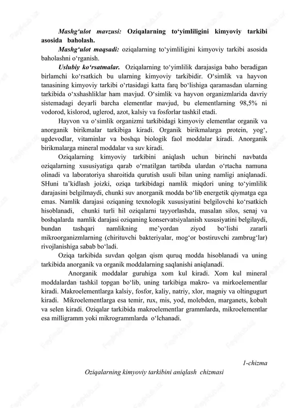 oziqalarning to‘yimliligini kimyoviy tarkibi asosida baholash — DOCX