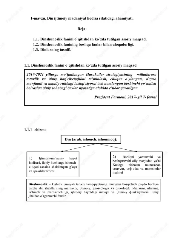 dinshunoslik fanini o'qitish — DOCX