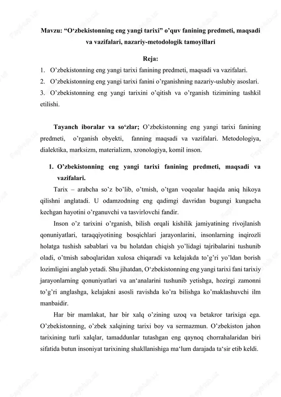 o‘zbekistonning eng yangi tarixi — DOCX
