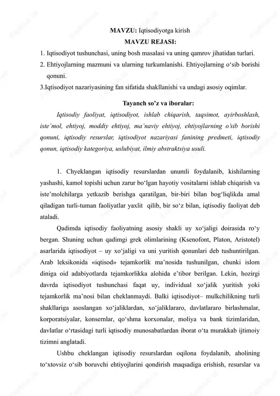 iqtisodiyotga kirish — DOCX