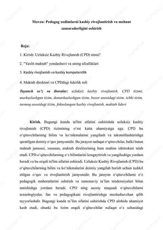 uzluksiz kasbiy rivojlanish (cpd) — DOCX