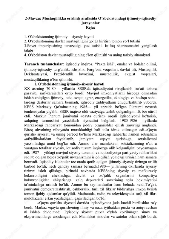 o'zbekistonning ijtimoiy-siyosiy hayoti — DOCX