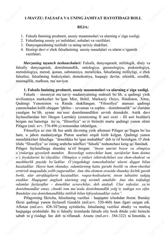 falsafa va uning jamiyat hayotidagi roli — DOCX