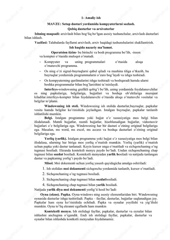 setup dasturi yordamida kompyuterlarni sozlash — DOCX