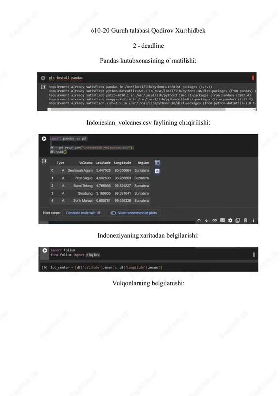 pandas kutubxonasining o`rnatilishi — DOCX