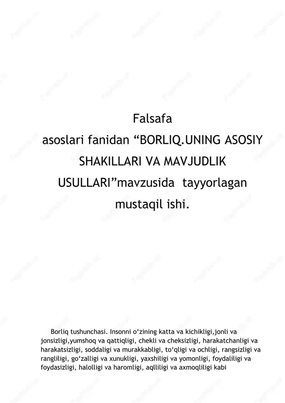 borliq.uning asosiy shakillari va mavjudlik usullari — DOCX