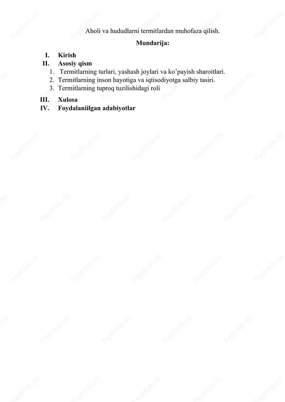 termitlar va ularning zararlari — DOCX