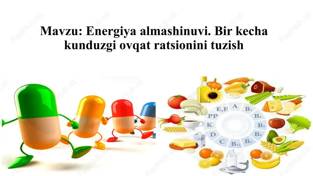 energiya almashinuvi. bir kecha kunduzgi ovqat ratsionini tuzish — PPTX
