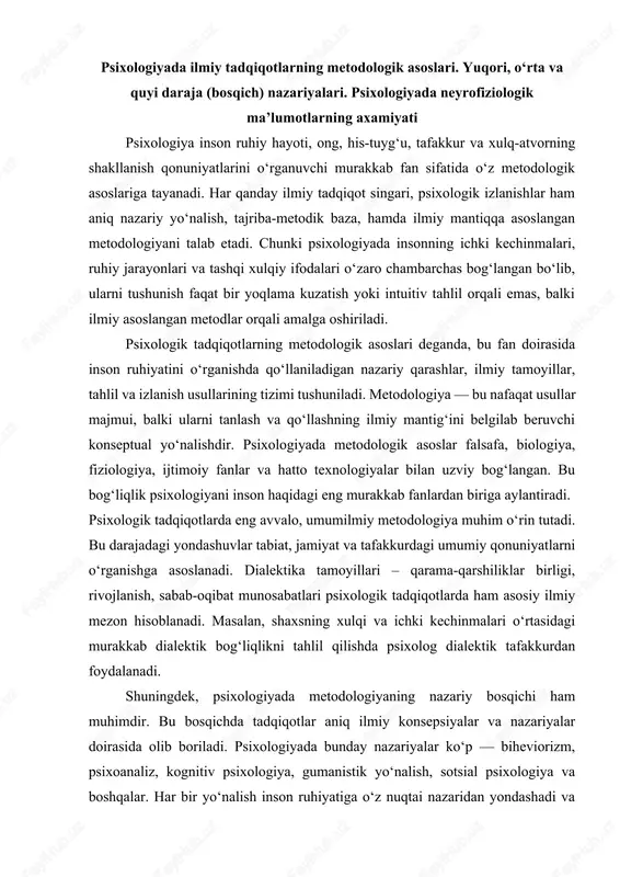 psixologiyada ilmiy tadqiqotlarning metodologik asoslari — DOCX