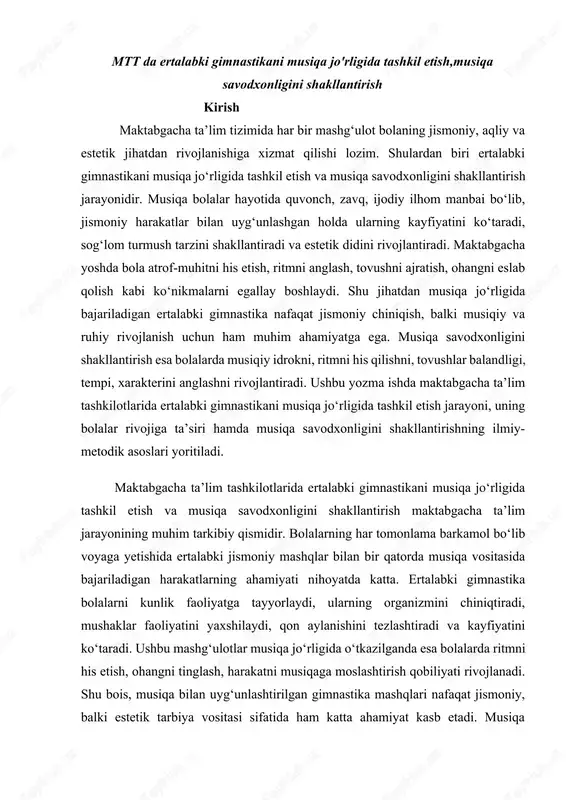 erta talimda gimnastika va musiqa — DOCX