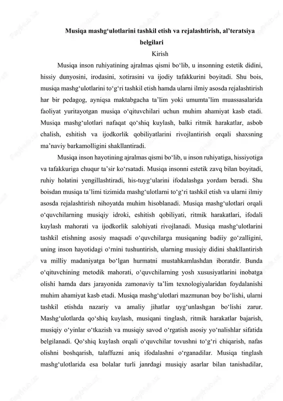 musiqa mashg‘ulotlari tashkil etish va rejalashtirish — DOCX