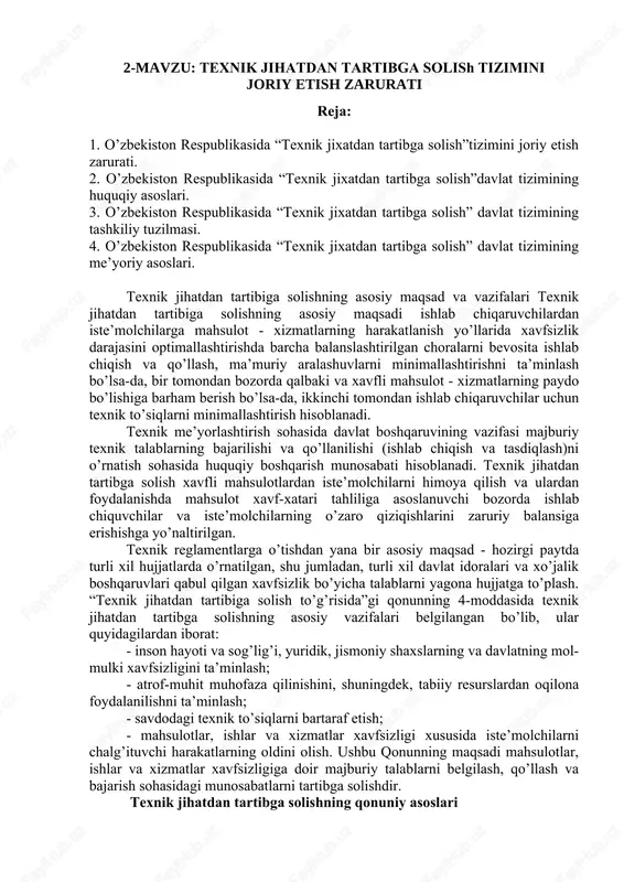 texnik jihatdan tartibga solish tizimini — DOCX