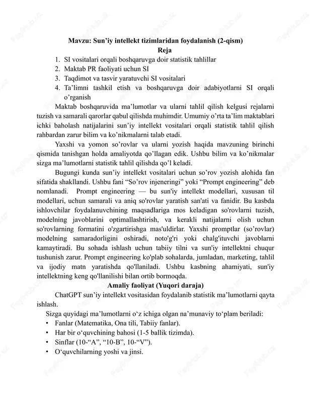 sun’iy intellekt tizimlaridan foydalanish (2-qism) — DOCX