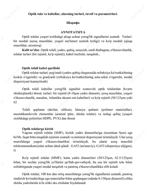 optik tolalar va kabellar — DOCX