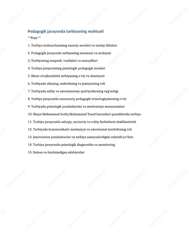 pedagogik jarayonda tarbiyaning mohiyati — DOCX