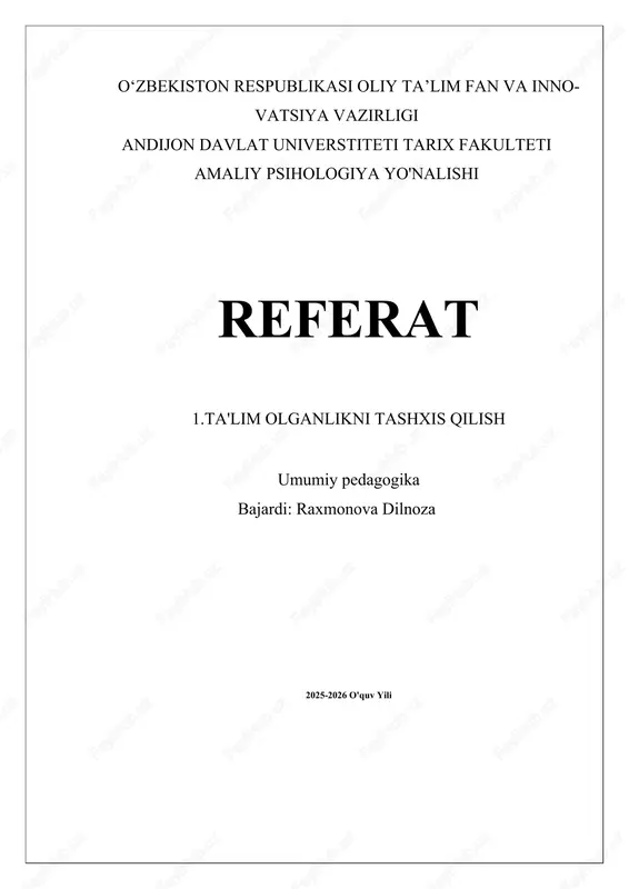 ta'lim olganlikni tashxis qilish — DOCX