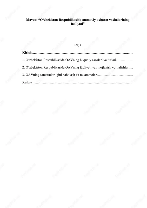 “o‘zbekiston respublikasida ommaviy axborot vositalarining faoliyati” — DOCX
