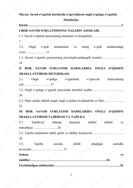 savod o‘rgatish darslarida o‘quvchilarni ongli o‘qishga o‘rgatish — DOCX