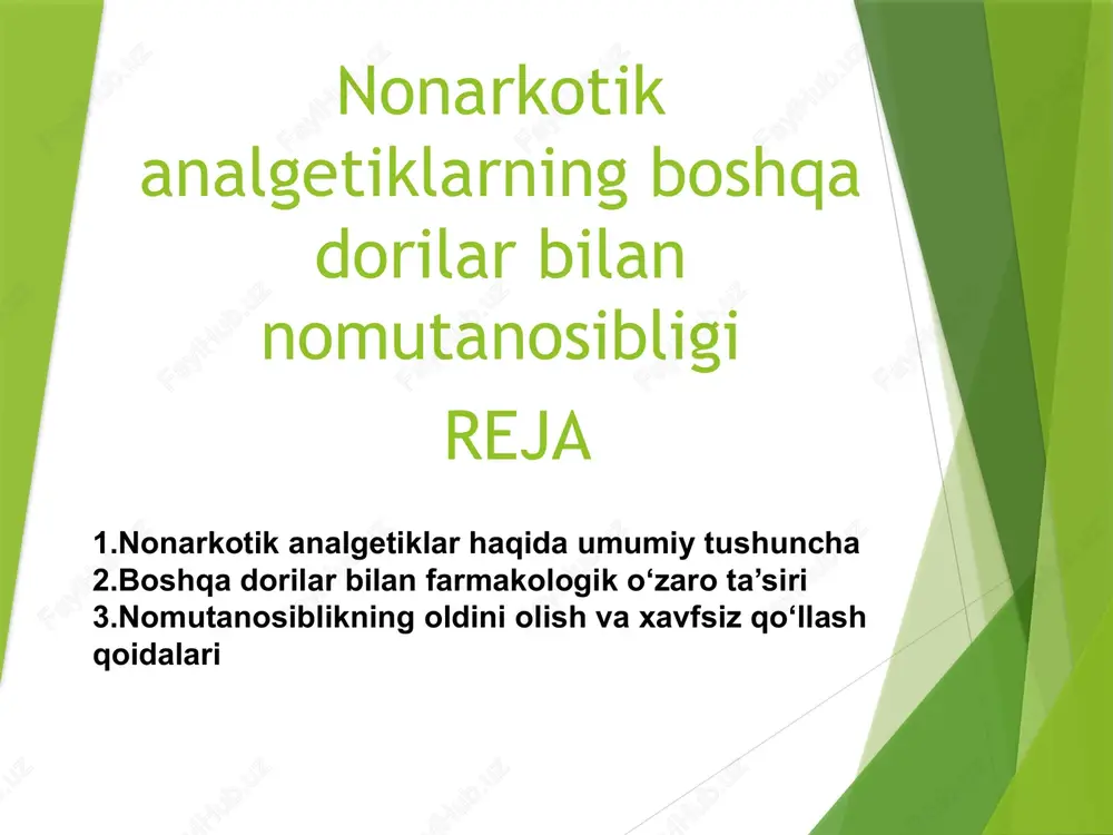 nonarkotik analgetiklarning boshqa dorilar bilan nomutanosibligi 11 — PPTX