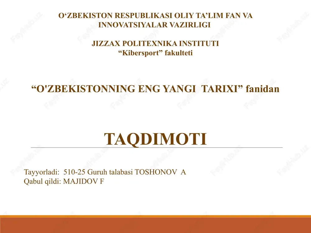 o'zbekistonning eng yangi tarixi — PPTX