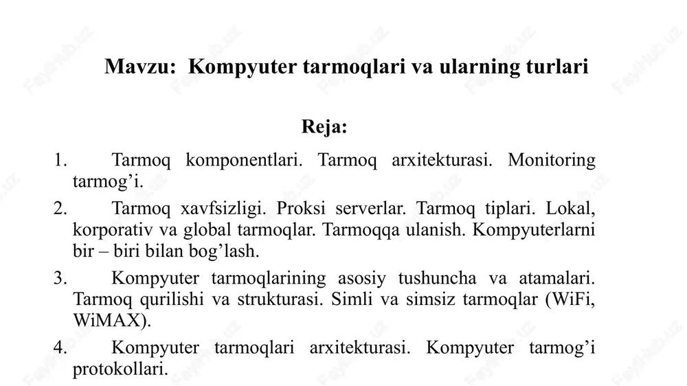 kompyuter tarmoqlari va ularning turlari — PPTX