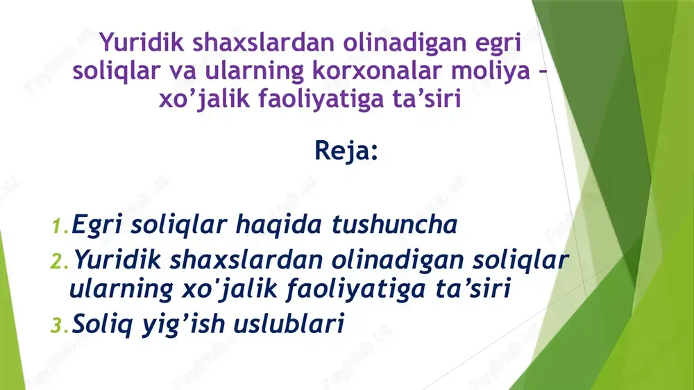 egri soliqlar va ularning korxonalar moliya-xo’jalik faoliyati — PPTX
